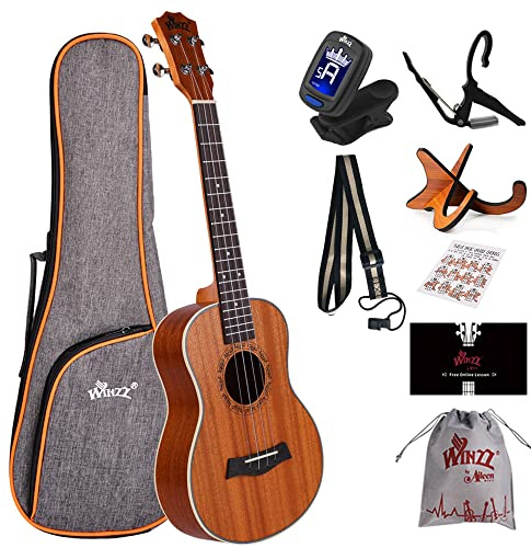 Winzz Tenor Ukulélé Adulte, Ukulele Débutant Set 26 Pouces Avec Support Ukulele et Capodastre (Acajou, Mat)