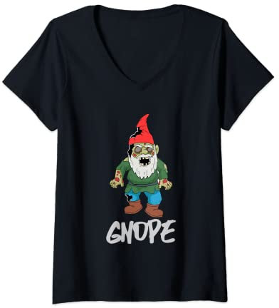 Womens Zombie Garden Gnome Gardening Gnope Motive V-Neck T-Shirt