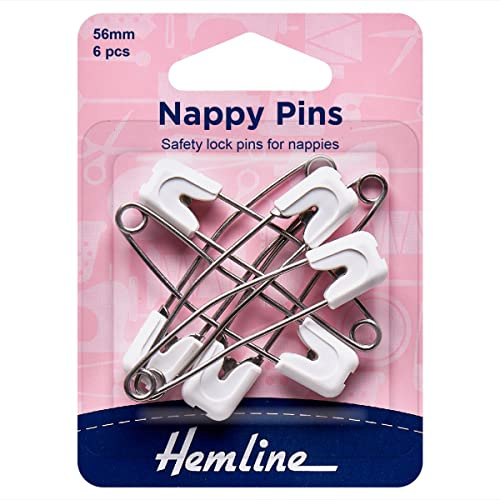 Plush Addict Every Type Of Safety Pins for Dressmaking, Repairs, Sewing, Quilting and Crafts - Safety Lock Nappy Pins - White - 56mm - 6pcs