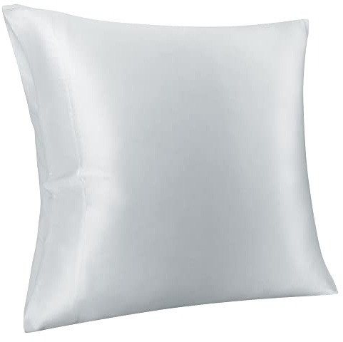 PiccoCasa Seidenkissenbezug 19 Momme Seide Kissenbezug aus 100% Reiner Maulbeerseide Kissenhülle mit Hotelverschluss Haar- und Hautpflege Seidenbezug, 1 Stück Silber-Grau 80×80cm