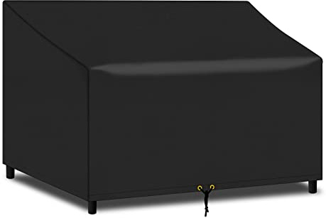 PATIO PLUS 2 Seater Outdoor Garden Bench Seat Cover Waterproof Anti-UV, Heavy Duty 134x66x63/89cm for Garden Bench Tear Resistant 420D Oxford Fabric (Black)