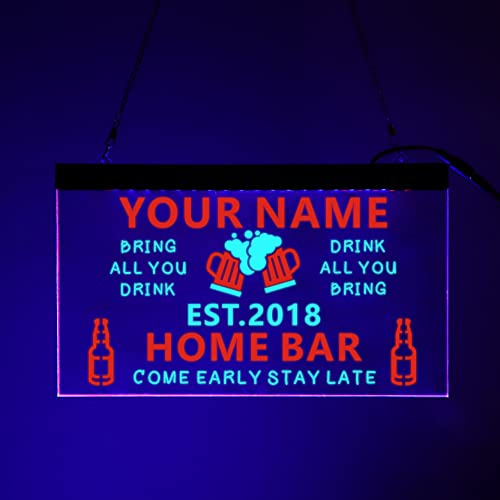 soulglass Personalisiert Ihr Name Benutzerdefinierte Startleiste Bier Gründungsjahr Farbe LED Leuchtreklame Blau & Rot Name Personalisiertes Höhle Des Menschen Bar Leuchtreklame