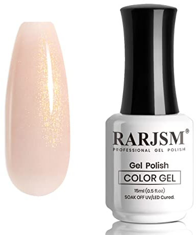 RARJSM Nude Gel Nail Polish Peach Pink Shimmery Neutral Jelly Color Gel Polish Gold Glitter 0.51FL 1 Piece Sparkle Pink Beige NailGel Soak off UV LED Cured for Home Salon DIY Nail Art