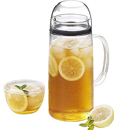 Jarra De Vidrio De Gran Capacidad con Asa Y Tapa, Hervidor De Vidrio Frío, Jarra Sellada con Anillo De Sellado De Silicona para Leche, Jugo, Bebidas Caseras-2L