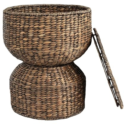 happimess SAT1000B Bhola 18 Hourglass Handwoven Hyacinth Storage Accent Table with Lid for Storage and Decoration in Bedroom, Living Room, Kitchen, Dining Room, Entryway, Guestroom, Brown Wash