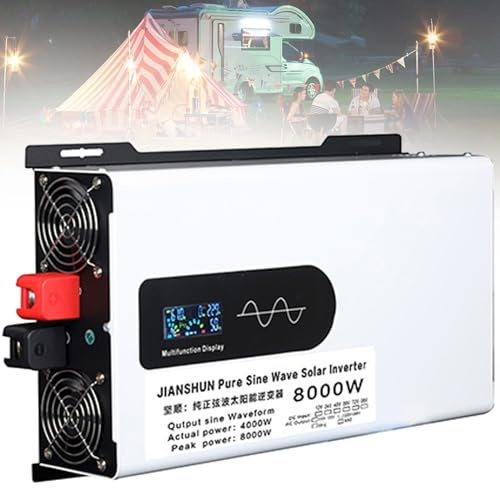 5000W 6000W 8000W 9000W 12000W Convertisseur Pur Sinus DC 12V 24V 48V 60V 72V 96V à AC 220V/230V -2 Prises AC Onduleur Solaire à Onde Sinusoïdale Pure Transformateur,8000W-24V