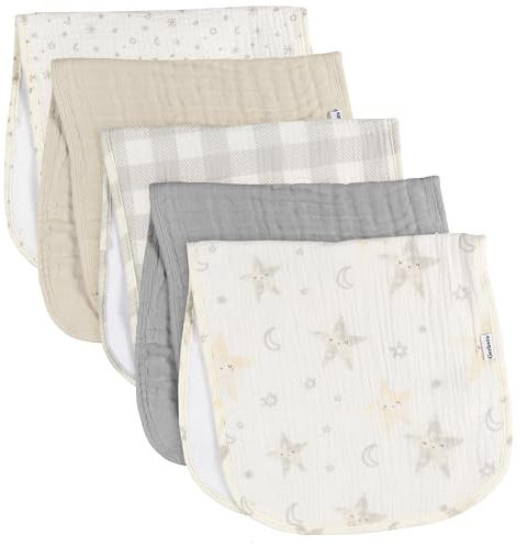 Gerber Baby Unisex Muslin Burp Cloths 5-Pack, Multi Stars, Large Size 20 x 10