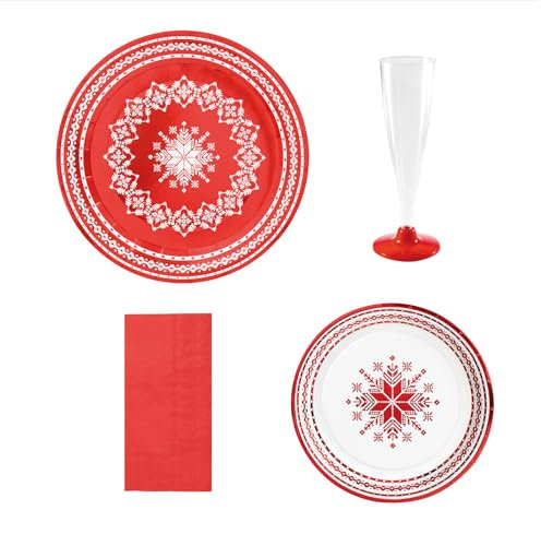 Colección Vajilla Navidad con temática de Bordado Rojo (Kit 6 Personas)