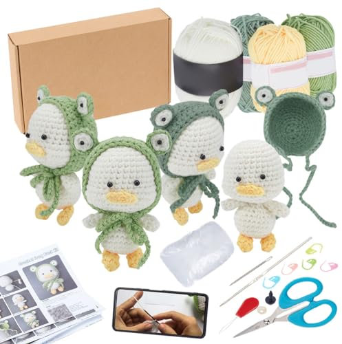 FREEBLOSS Häkelset für Anfänger Oktopusse Häkelset Ente Häkelset Tiere Frog Crochet Set mit Video Tutorials Häkeln Stricken Nadeln Kit Komplettes DIY Set für Erwachsene