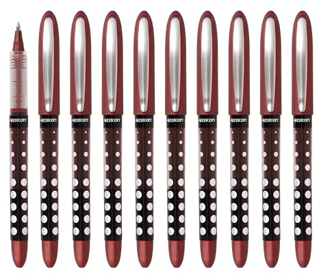 Westcott PULSAR Tintenroller Rot 10 Stück | Vorteilspack Korrekturstift Rollerball Pen rote Tinte | präzise 0,5 mm Strichstärke, transp. Füllstandsanzeige, Kapillartechnologie | E-730631 00