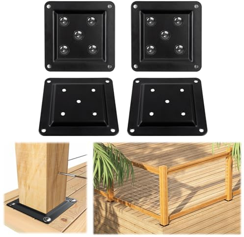 Muzata 4Pack Wood Post Plate Connector Deck Post Connector Brackets Wood Composite Railing Post Foot Base Support Kit 3.5x3.5 Black 45 Steel, WT25
