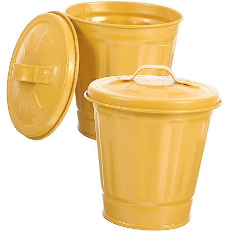 TINEASUR 2 Poubelles de Table en Fer Galvanisé Couvercle, Jaune