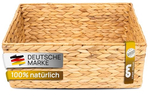 Casa Mina Korb Aufbewahrung 37x26x15cm 100% natürlich aus Wasserhyazinthe I Dekorative Körbe Aufbewahrung für jeden Raum I Aufbewahrungskorb mit robustem Metallgestell