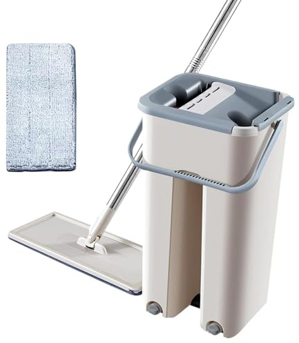 Mop - Mop strizzabile a mani libere | Mop in microfibra con manico in acciaio | Secchio per mop antigraffio | Set scopa e secchio con strizzatoio | Set di secchi per lavapavi