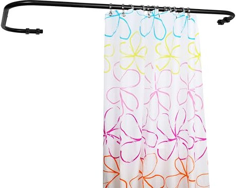 Sasko Duschvorhangstange Duschstange Duschvorhang L-Form Asymmetrisch Aluminium Stabile Belastbarkeit 25 kg Gardinenstange für Vorhang für Badewanne & Dusche Wandmontage - Schwarz - 80x140 cm