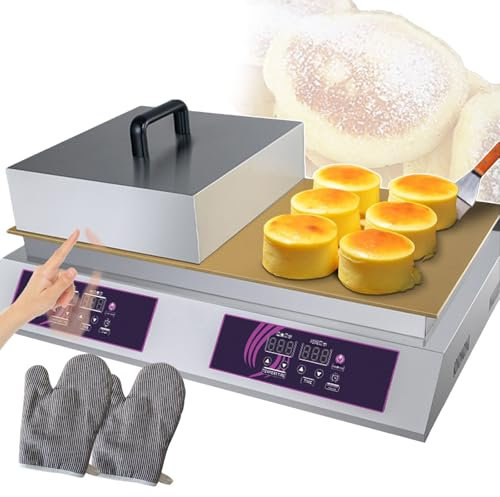 forplubossmmp Double-head Electric Souffle Making Machine 2600W, Commercial Electric Griddle with 26.4 * 14.5inch Copper Heating Plates for Home Use, Party, Restaurant (with Shovel + Gloves)