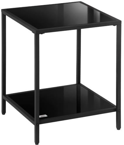 HOMCOM Beistelltisch Ablagetisch 2 Ebenen 40 x 40 x 50 cm Schwarz | Quadratischer Couchtisch, Wohnzimmertisch, Kaffeetisch, Moderner Ablagetisch, Hartglas, Stahl, Wohnzimmer, Schlafzimmer