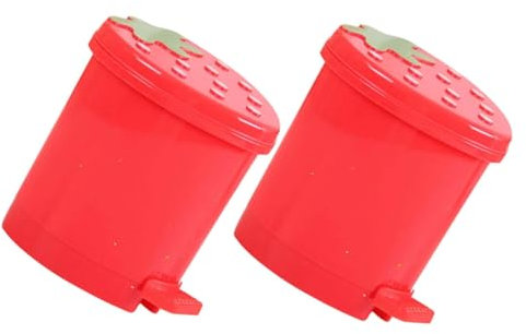 VOSAREA Mini Corbeille à Papier de Bureau de Fraise, PP, Lot de 2, Décorative et Facile à Nettoyer Maison Chambre