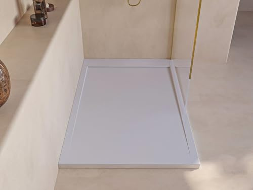 SOULHOME Piatto doccia- Resina -Gel Coat -Texture liscia/pietra -Antiscivolo -Colore Bianco - 110x80- Extra piatto 3cm. Design minimalista