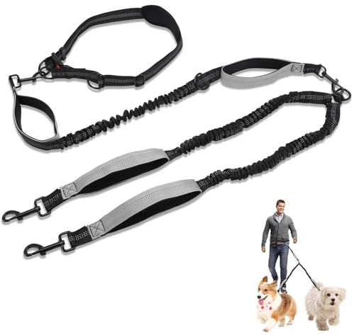 Laisse Double pour 2 Chiens,Elastique Réglable Laisse Double Chien Réfléchissantes,Télescopique Laisses Anti Traction Chien,Laisses Mains-Libres pour Chiens Moyenne Grande Taille