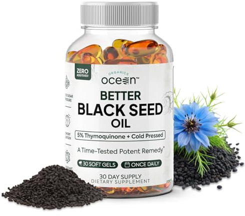 Organics Ocean Better Black Seed Oil Cold Pressed - Pure Nigella Sativa Oil for Immune Support - 5% Thymoquinone - Support Memory, Vitality, and Cellular Health