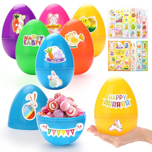 wokdsbl 6PCS Große Kunststoff-Eier zum Befüllen und Aufkleber,15 * 10cm Kunststoffeier zu Ostern, Ostern Partyzubehör,Ostereier Deko,Riesige Kunststoff-Eier zum Befüllen für Süßigkeiten Geschenke