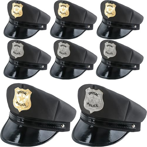 SGBETTER Confezione da 8 cappelli da poliziotto regolabili per adulti, per esibizioni teatrali, giochi di ruolo, feste a tema poliziotto (set di colori 2)
