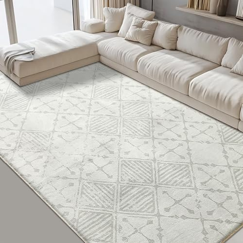 Leesentec Teppich Wonzimmer Groß Schlafzimmer Teppiche 200x250cm Kurzflor Grau Creme Weiß Carpet Living Room Kinderzimmer Antirutsch Modern Geermetrische Absttakter Kurzfloriger