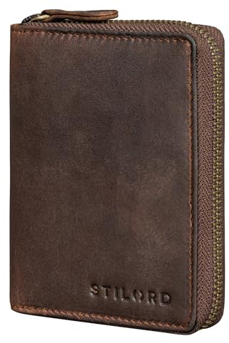 STILORD 'Giannis' Mini Leder Portemonnaie Herren RFID Brieftasche Hochformat Geldbörse Klein mit Reißverschluss Vintage Wallet aus echtem Leder, Farbe:Soria - braun