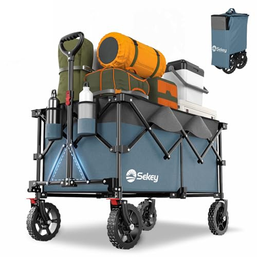 Sekey XXL Plus Carro Plegable con Rueda Frenos 200L 200KG, Carrito Transporte para Playa Camping Jardín, Patentado Plegable en Cuatro Direcciones SE4010, Azul