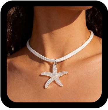 Cybche Boho Große Seestern Anhänger Halsketten weiß Seestern Kettenhalskette Samtkordel Halsketten Harz Seesterne Halskette kurze Wildleder Halskette Anhänger Schmuck für Frauen