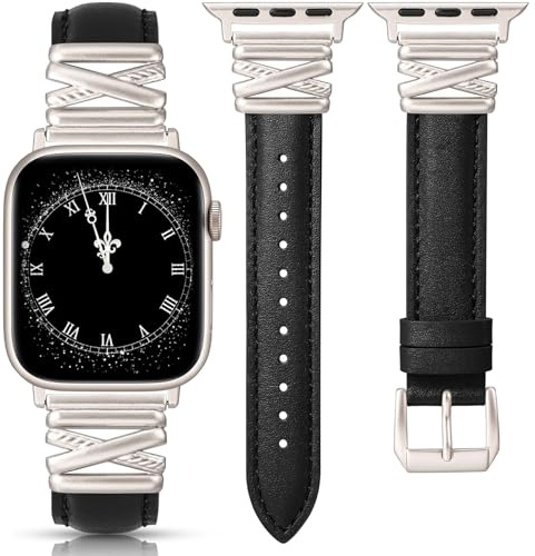 TOYOUTHS Lederarmband kompatibel mit Apple Watch Armband 38/40/41/42/44/45/46/49mm Damen, Schlank Luxus Dressy Leder Armbänder mit X-förmiger Schnalle für iWatch Serie 11 10 9 8 7 6 5 4 SE/Ultra 3 2 1