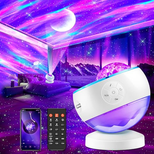 One Fire Sternenhimmel Projektor Mädchen Geschenke, 300-Lichtmodi Nordlicht Lampe, 15 White Noise Machine Bluetooth Projektor Galaxy Partylicht, Timer Sternenprojektor Lichterkette Zimmer Deko