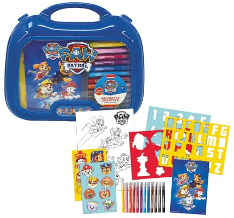 ODS - Paw Patrol - Kreativkoffer mit 19 Teilen, Filzstiften, Malbuch, Schablonen und Aufklebern, Altersempfehlung ab 3 Jahren