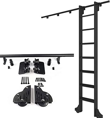Kit hardware a scala per biblioteca con binari scorrevoli regolabili da 1 m e 6 m, perfetto per porte di casa, loft, fienili, mobilità fluida e facile installazione