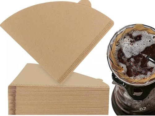 Filtri per Caffè,200pcs Filtri Caffe Americano,Carta da Filtri per Caffè a Cono,Naturale Filtro di Carta,A Forma di V Filtri