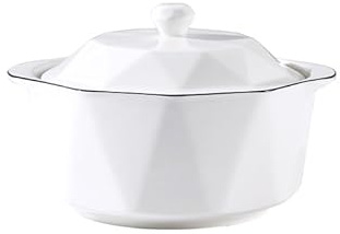 Zuppiera Ciotola for zuppa con doppio manico e coperchio, ciotola for noodle istantanei in ceramica for uso domestico, ciotola da cucina bianca adatta for cereali, zuppe, pasta Zuppiera In Ceramica