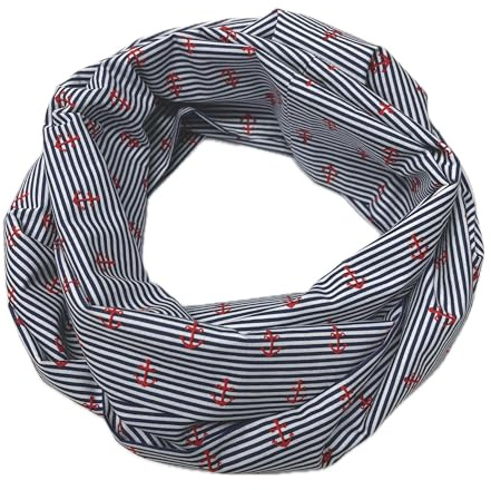Landhuis Handmade – Loop mit Ankern & Streifen – Blau-Weiß-Rot | Maritim & handgefertigt | 100 % Baumwolle