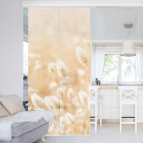 micasia Schiebegardine halbtransparent 60er Paneel Klett Blumen Textil lichtdurchlässig - Gräser Modern Flächenvorhang beige Wohnzimmer Schlafzimmer 2544 (120x250 cm - 2er Set)