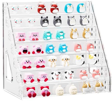 Himilucky 7 Tier Acrylic Display Stand Organiser with Fences, Perfume Stand Organiser, Clear Display Shelf for Home, Office, Retail for Funko Figures Toys Cupcake Food, Cologne, Cosmetics, Storage