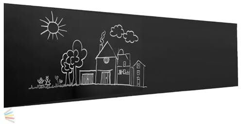 infactory Wandaufkleber: Selbstklebende Tafelfolie mit 5 bunten Kreiden, abwischbar,45 x 200 cm (Wandfolie, Klebetafel)