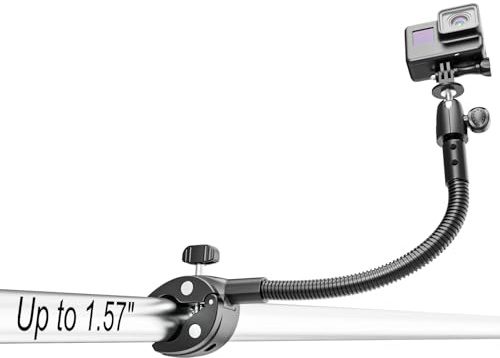 Charchendo Metal Gooseneck Clamp Camera Mount for Sailing with 1/4“ 3/8 5/8 Screw, Cameras Large Tube Mount for GoPro, Compatible with GoPro Hero 13/Logitech Webcam/Insta 360/Field Monitor