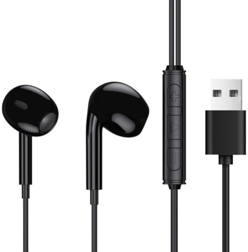 2.5M USBA Headphones for PC, USB Headset Earbud with Microphone, High sound quality Laptop Headset Wired, In Ear Noise Cancelling Headphones for HP Dell Laptops, Surface Switch Business Office, Black