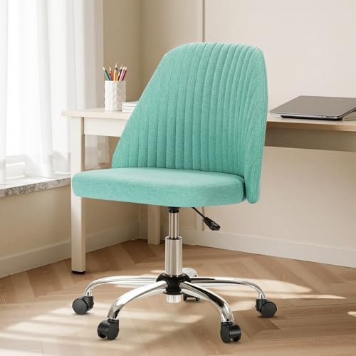 DUMOS Office Chair, Comfy Desk Chair Rolling Vanity Swivel Task Chairs with Wheels, Wide Seating Armless Height Adjustable Computer Chairs for Home,Bedroom,Student,Adults, Aqua