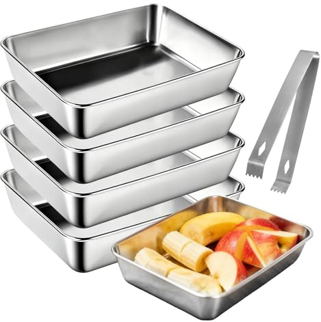 GOEDCH Bandejas para empanar de acero inoxidable: juego de 4 piezas de acero inoxidable, molde cuadrado para tartas, bandeja de acero inoxidable, para cocina y gastronomía (16,5 x 2,5 x 1,8 cm)