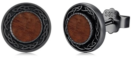 Twoowl Schwarze Ohrstecker 925 Sterling Silber Schwarzer Onyx/Türkis/Abalone/Tigerauge/Holz Ohrringe Schwarzer Schmuck Geschenke Frauen Männer