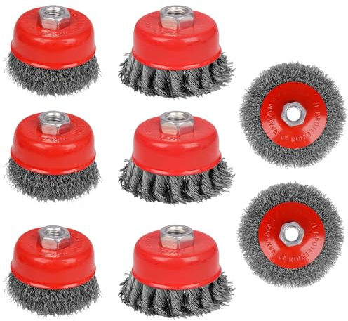 8Pcs Wire Brush for Angle Grinder, M14 x 2 Thread Angle Grinder Cup Wire Wheel (Diameter 75mm & 100mm), Heavy Duty Steel Wire Brush for Cleaning, Rust Removal & Grinding, Angle Grinder Accessories