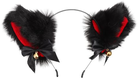 GANAZONO Diadema Orejas de Gato Peluche con Campana Accesorio Cosplay Animal para Fiesta Halloween y Carnaval Ligera y Divertida para Mujeres y Niñas