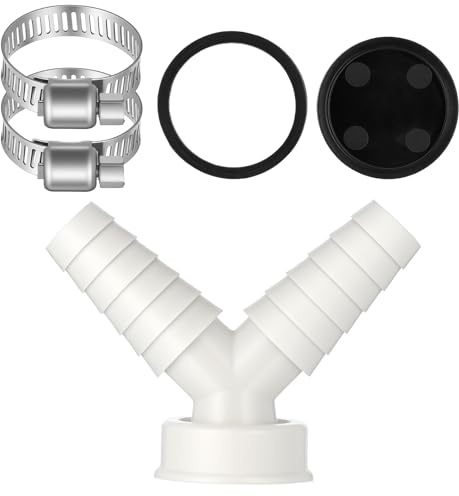 Adaptador de desagüe de lavadora, 1 pulgada de desagüe lavadora doble conexión, pieza en Y lavadora secadora desagüe con 2 abrazaderas de manguera, blanco