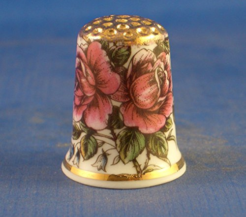 Porzellan-Fingerhut zum Sammeln – Vintage Floral Roses mit Geschenk-Box